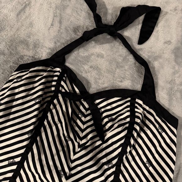 Torrid x Barbie Black & White Retro Stripe Swing Flare Halter Dress - Picture 3 of 4